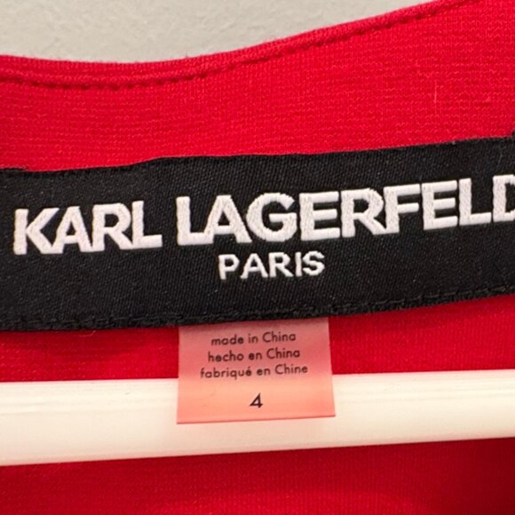 Karl Lagerfeld Paris Red & Black Color Block Sheath Dress - Size 4 - Picture 2 of 6